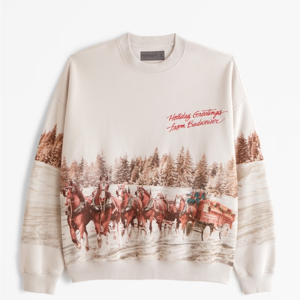 Abercrombie & Fitch Budweiser Clydesdale Graphic Crew Sweatshirt XS